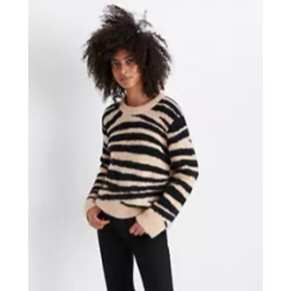 Madewell Women's Shrunken Crewneck Pullover Sweater W/ Tiger Stripes Size Large - Picture 1 of 8